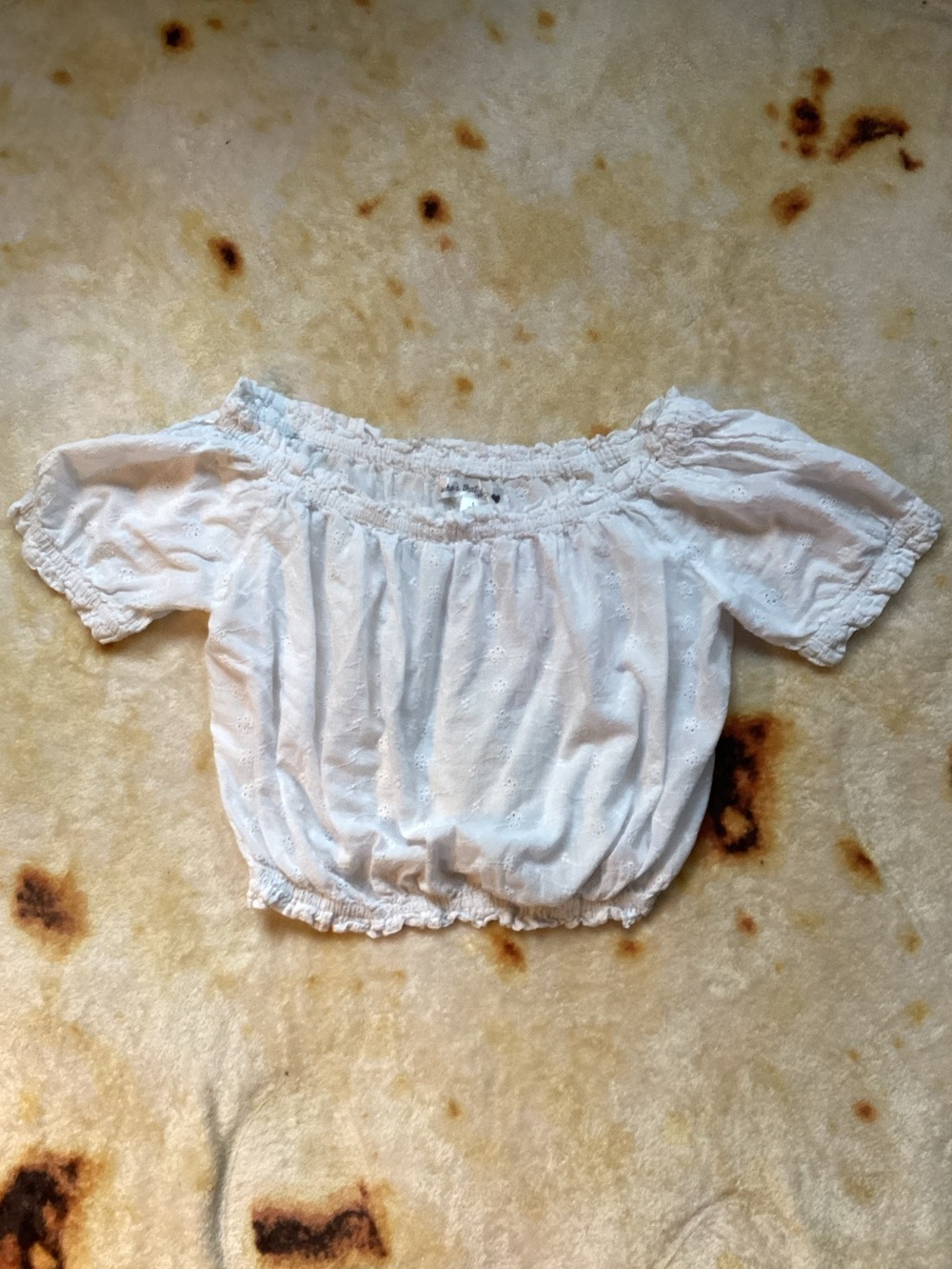 White Off-Shoulder Eyelet Crop Top